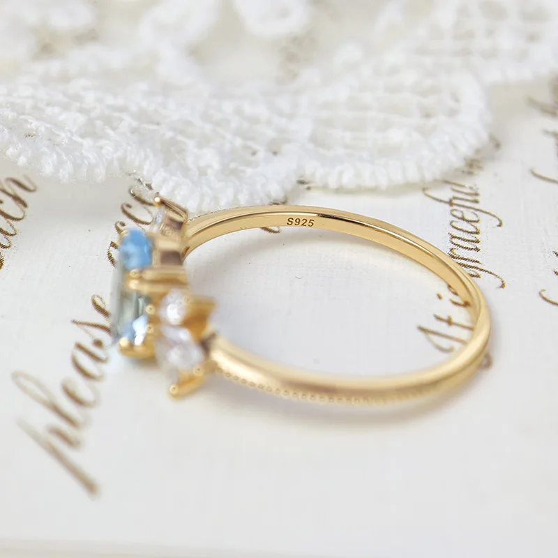 LAMOON Natural Topaz Ring For Women Gemstone Ring S925 Silver Gold Plated Sky Wing Wedding Engagement Ring Christmas Gift RI208