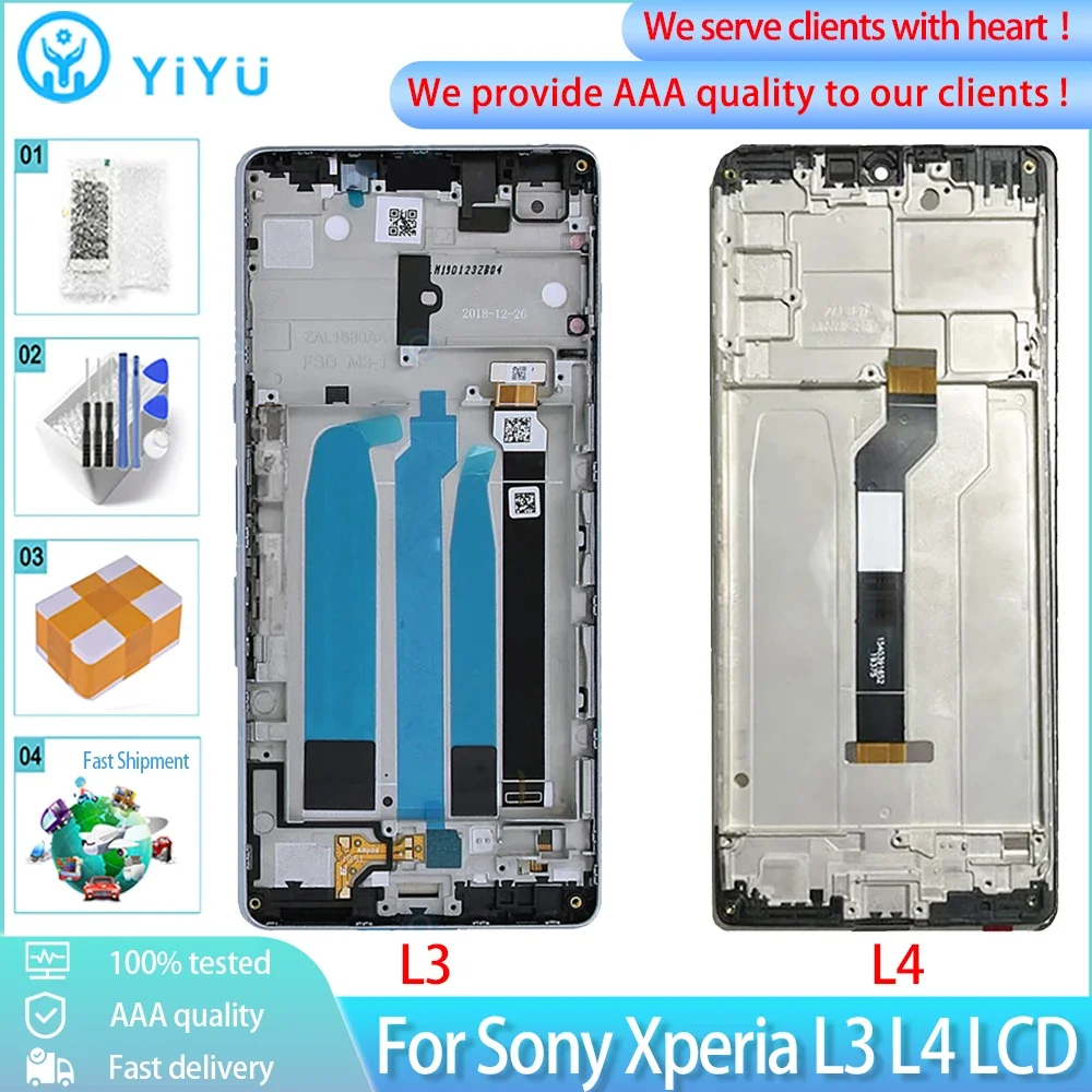 Original For Sony Xperia L3/L4 LCD Display Touch Screen Digitizer Panel Assembly Replacement For Sony Xperia L4 LCD With Frame