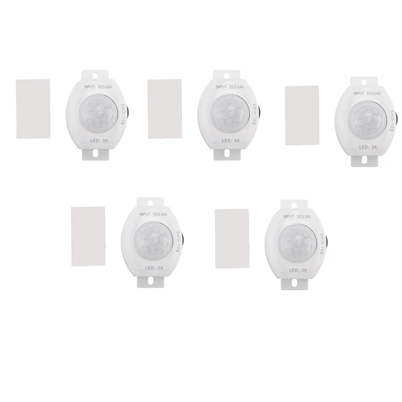 Y43A-5X PIR Detector de sensor de movimento infravermelho DC5-24V Auto On Off Timer Switch LED Light Body PIR Sensor de movimento lâmpada (branco)