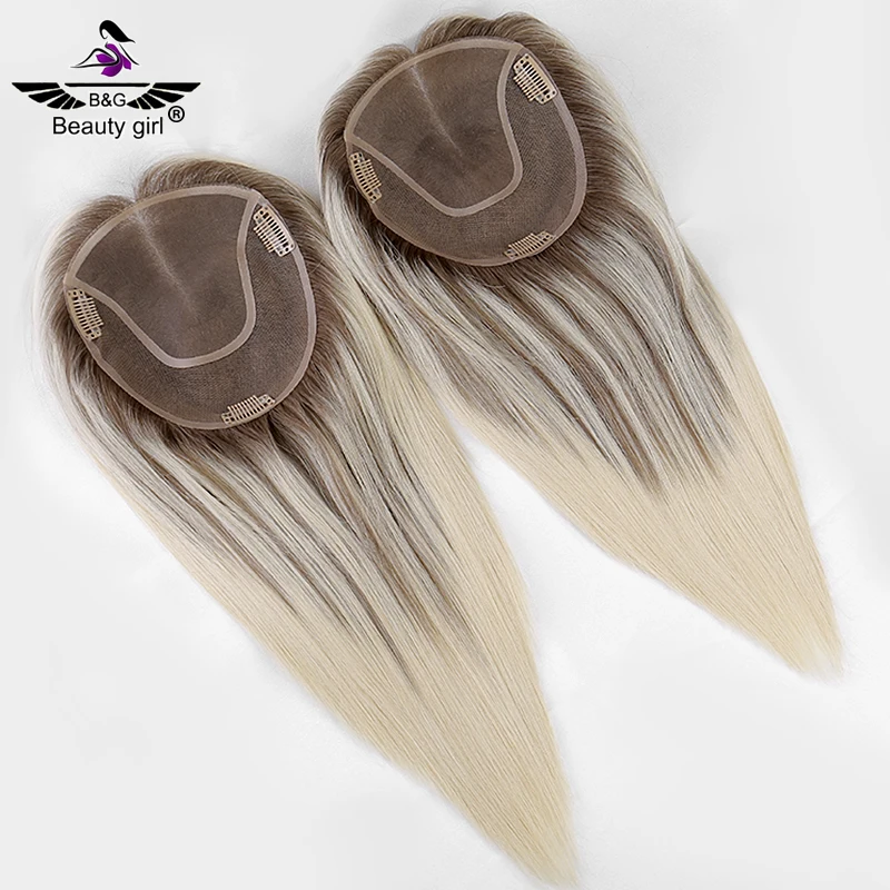 الصيف الجذور الداكنة 100% الأوروبي الشعر البشري قطع الدانتيل للنساء أومبير شقراء 6X6.5 أحادية قاعدة الشعر توبر