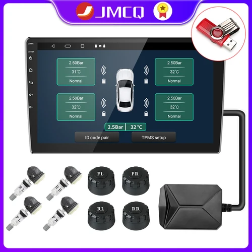 Imagen 1 del producto JMCQ USB Android TPMS sistema de supervisión de presión de neumáticos pantalla sistema de alarma interno externo 5 sensores para Radio de navegación de coche