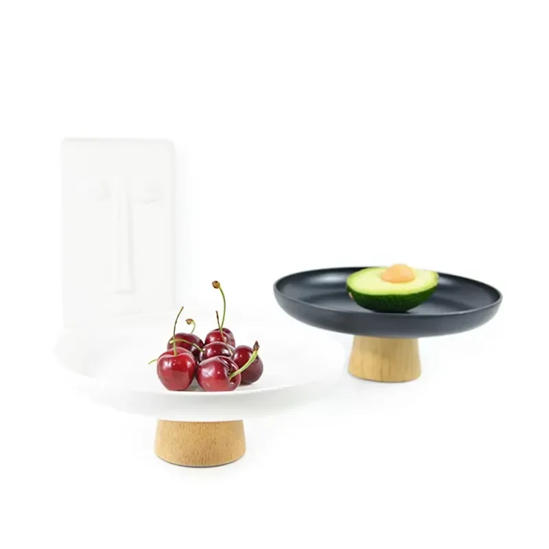 Modern Bamboo Desktop Storage Tray with Solid Wood Base for Living Room Entrance Fruit Vegetables and Small Items