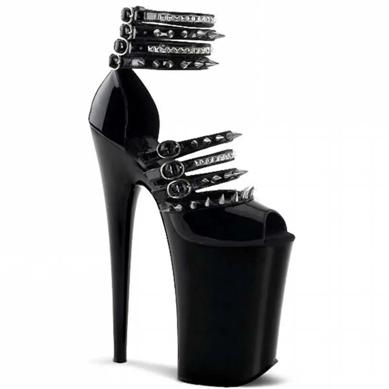 

20cm Hentian High White Wedding Shoes with Fine Heels, Rivet Waterproof Platform, Nightclub Performance Shoes, Sandals