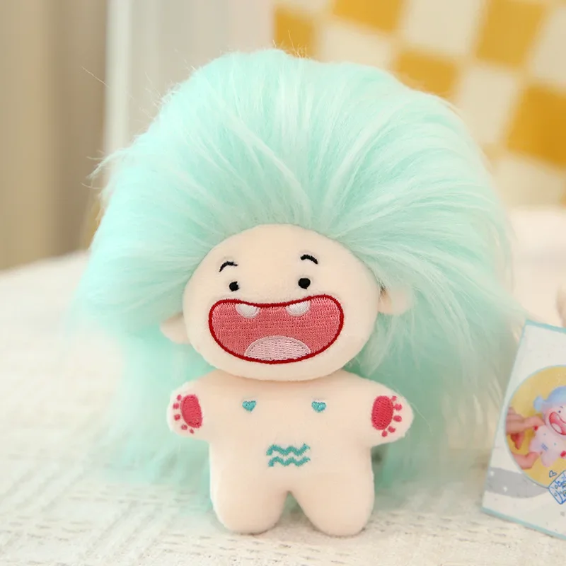 12pc Mini Plush Cotton Doll Idol Missing Teeth Baby Funny Long Hair Cotton Doll Doll Keychain 11cm