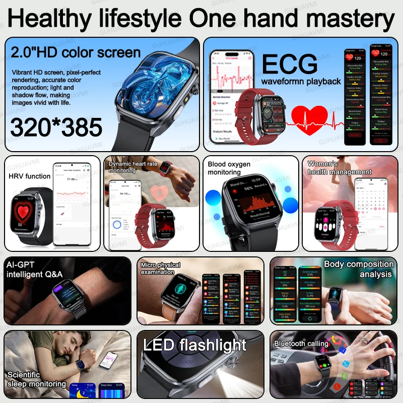 New Nursing level AI Laser Analysis Smart Watch Body Fat Uric Acid ECG+PPG Blood Pressure Clock HD Call SmartWatch For Men Women
