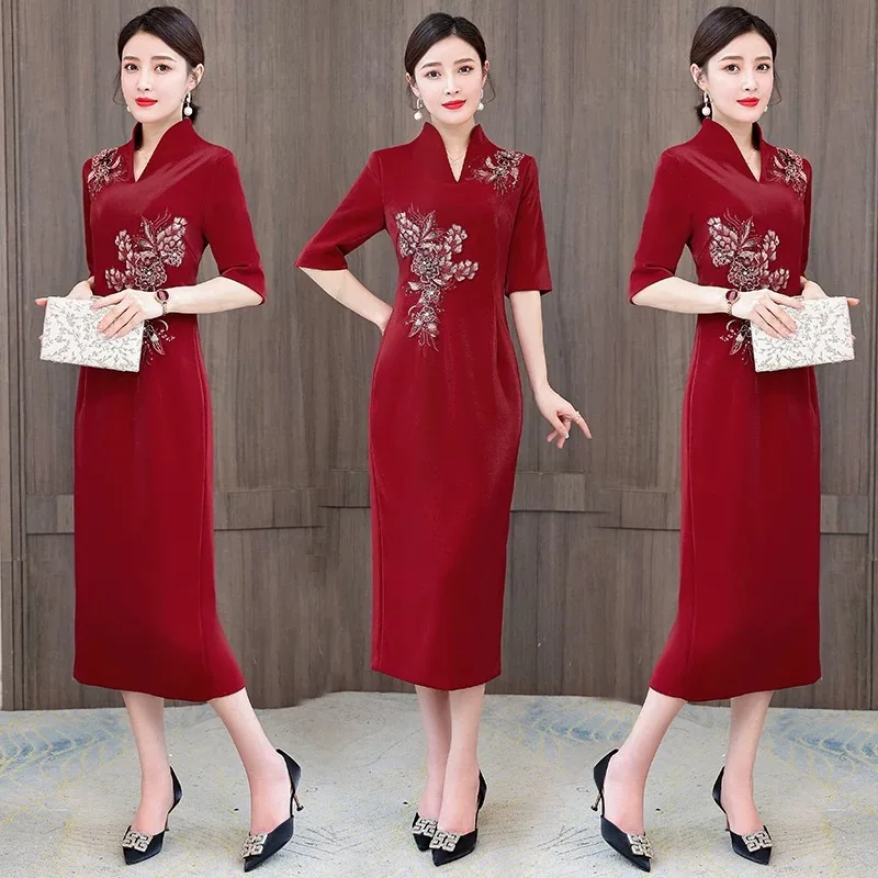 

Винтажное женское платье Aodai Cheongsams в восточном этническом стиле с цветочной вышивкой в стиле ретро, вечернее свадебное платье