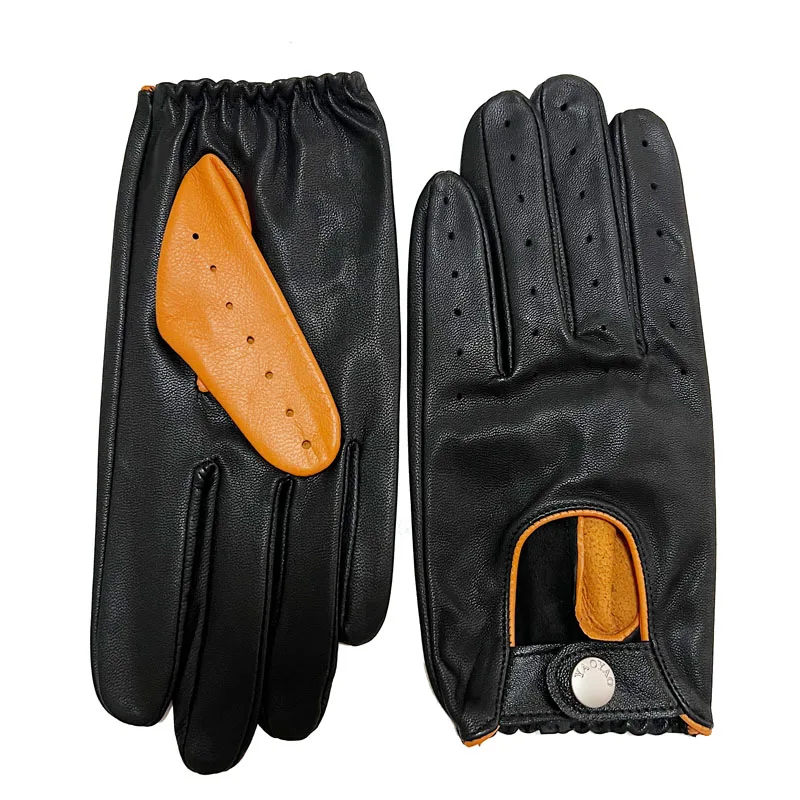 

Leather Gloves Men Accessories Spring Male Unlined Thin Mittens Stylish Colour Blocking Guantes de Cuero Gym Hombre Blue Luvas