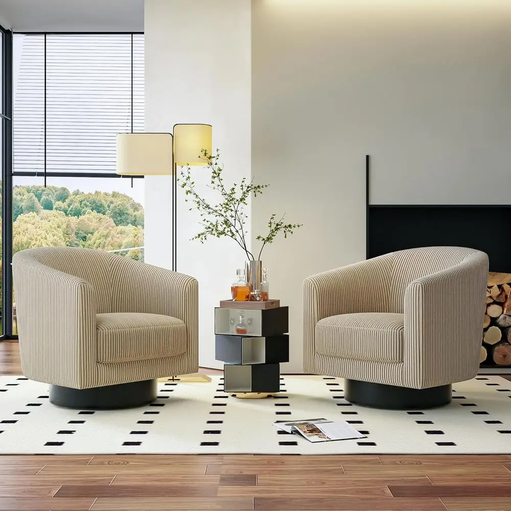 

Пара вращающихся стульев-бочек, 360° ° Вращение, обивка вельветом, идеально подходит для гостиной или спальни, верблюжий цвет