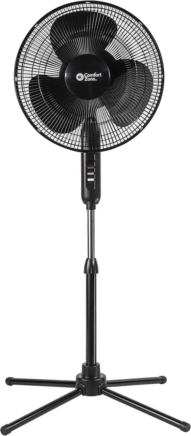 

Electric Oscillating Stand Fan, 16 inch, 3 Speed, 90 Degree Oscillating Head, Adjustable Height and Tilt, Airflow 7.48 ft/sec