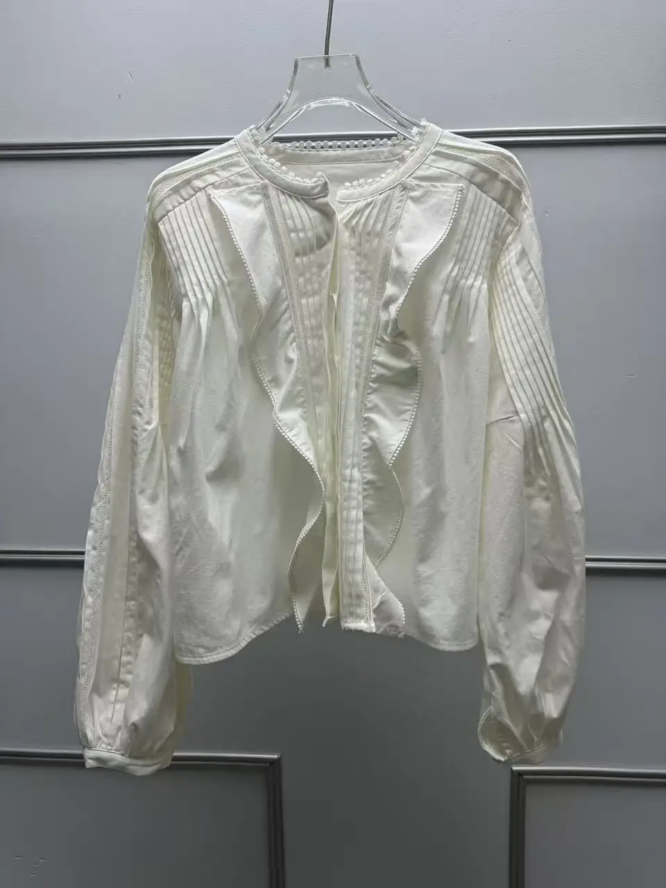 

Princess Style Cotton Shirt Short Set Women's Sweet round Neck Pleated Lantern Sleeve Blouse with Ruffle Shorts Spring Summer