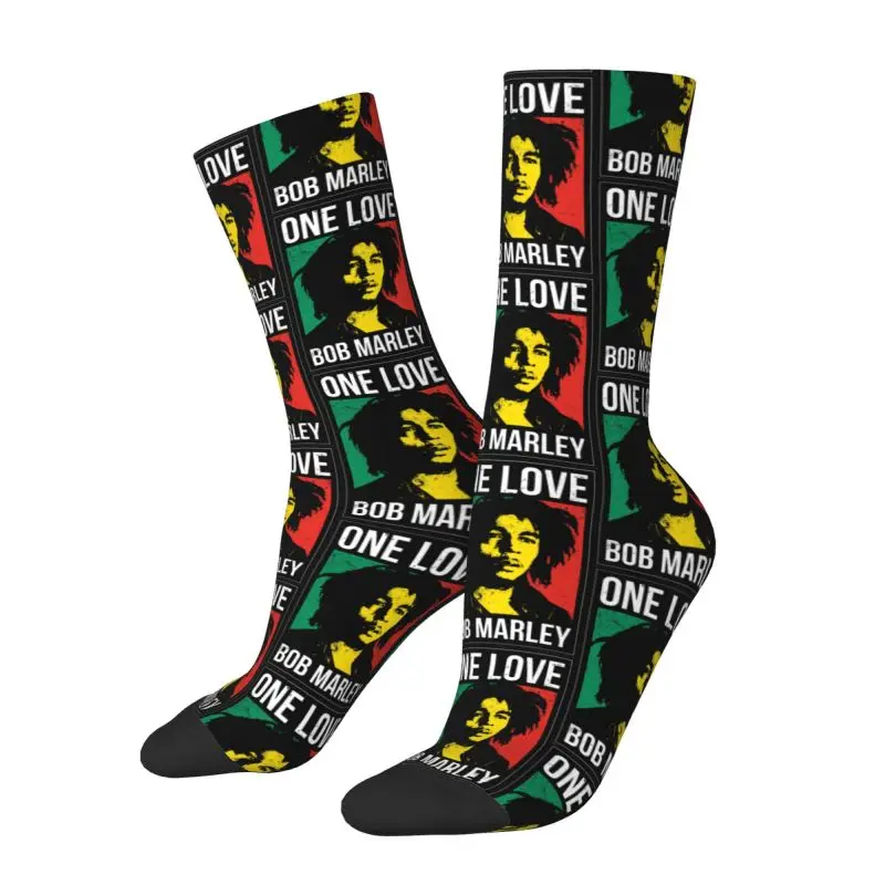 Fun Printing Jamaica Reggae Rock Bob Marley Socks for Men Women Stretchy Summer Autumn Winter Crew Socks