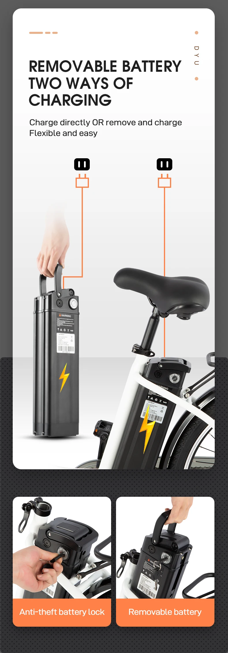 DYU C6 Elektrofahrrad 26 Zoll 250W All-Terrain-Elektrofahrrad 36V 12,5AH Batterie Elektrofahrräder für den Stadtverkehr – Detail 5