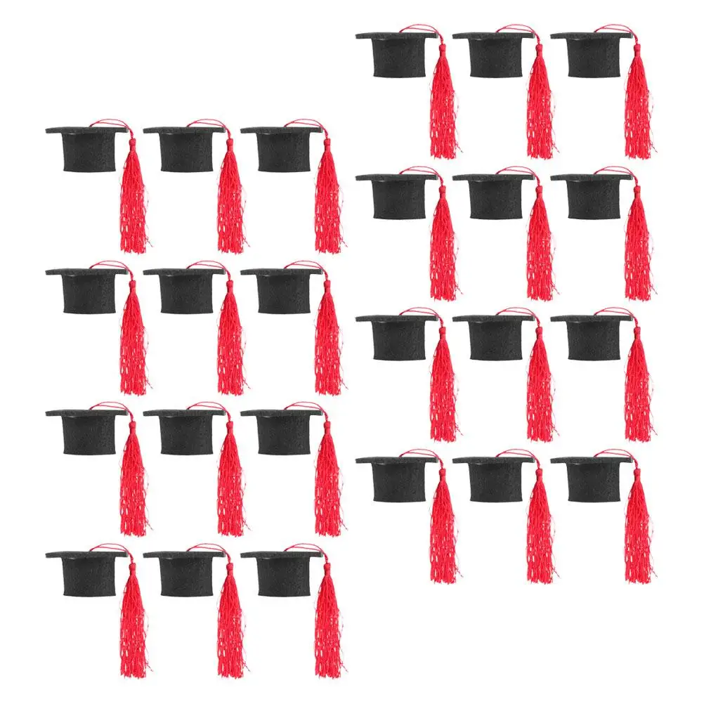 

24pcs Mini Graduation Hats with Tassel Felt for Cupcake Bottle Toppers Party Supplies Celebration Decor