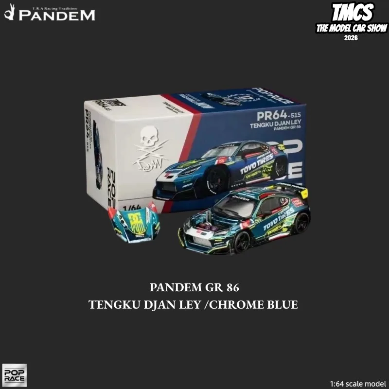 Malaysia TMCS 2026 POPRACE Pandem GR86 Tengku Djan Ley Chrome Blue 1/64 metal die cast car, boy's gift, collection decoration.