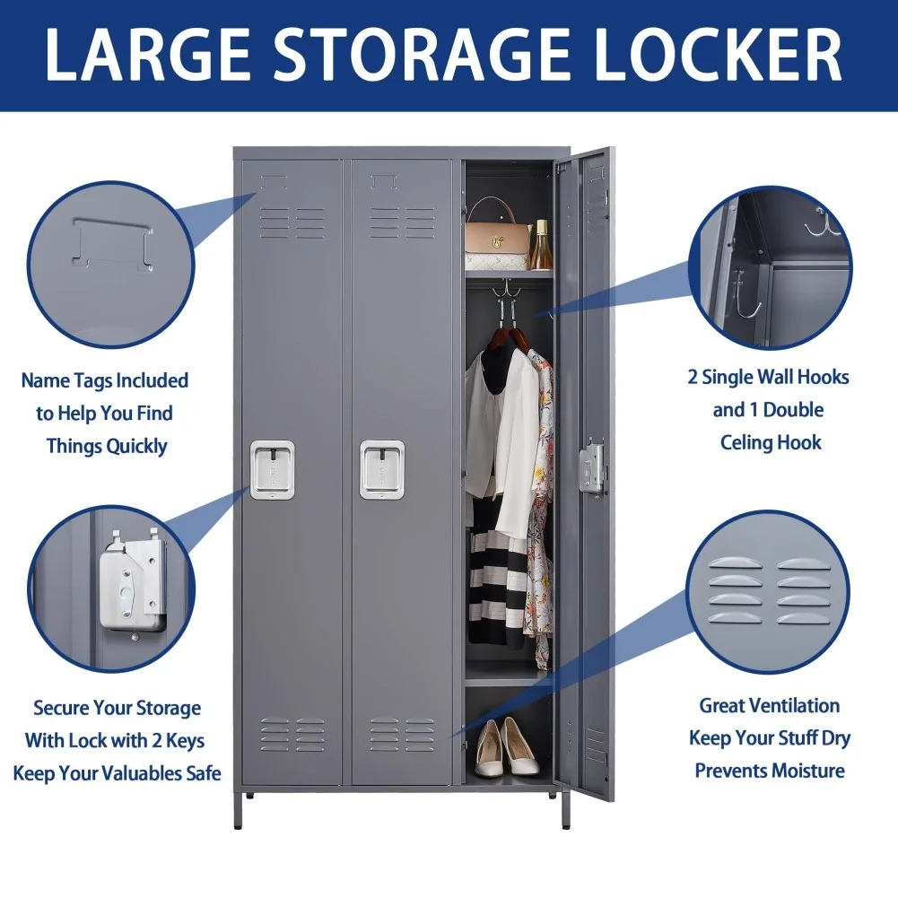 72inch Free-standing Storage Cabinet Metal Storage Locker Cabinet With Lockable 3/ 6 Doors For Employees Home Gym Office