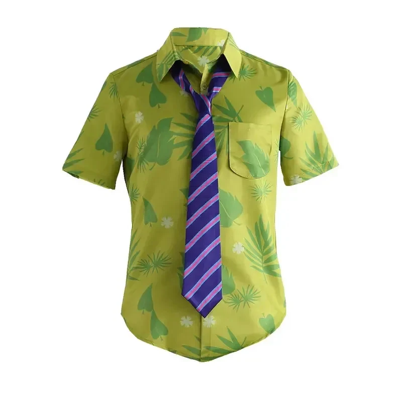 ♥ Disfraz de AA Fox Nick Wilde con Corbata para Hombre, Camiseta Casual de Verano con Estampado de Hojas Verdes y Corbata, Cosshe Nuevo 2026
