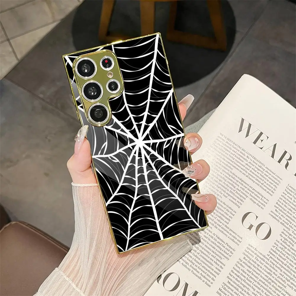 Funda para Teléfono con Diseño de Telaraña para Samsung Galaxy S25 S24 S23 Ultra, Marco Metálico, Delgada, Resistente a Impactos y Duradera