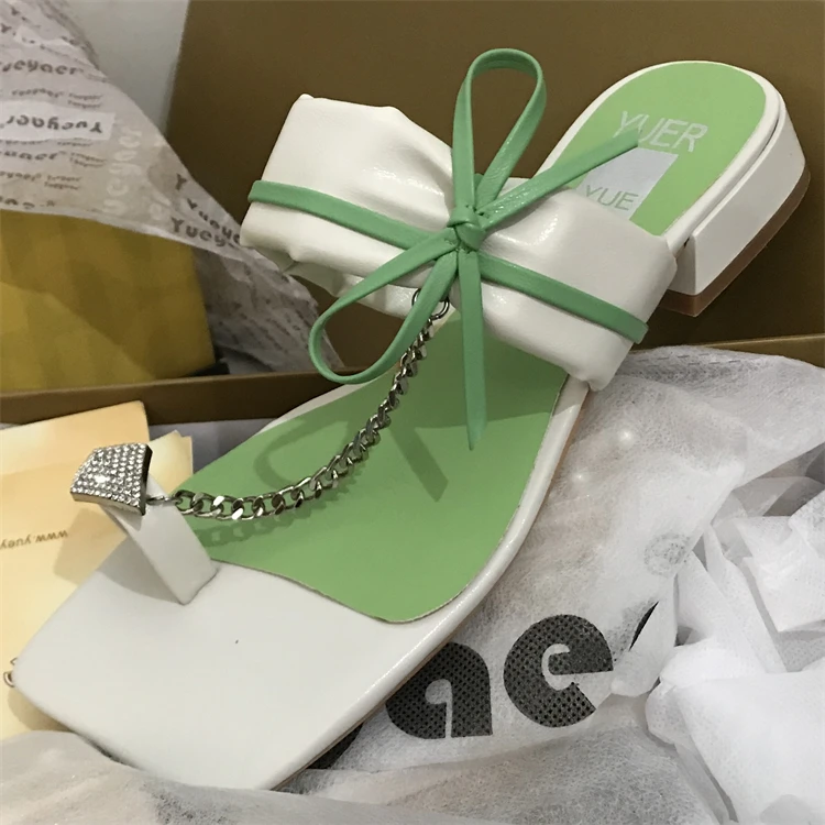 

Женская обувь, 2021, тапочки на квадратном каблуке, повседневные пантофле с узлом-бабочкой, натуральная кожа, роскошные новые летние шлепанцы с узлом-бабочкой