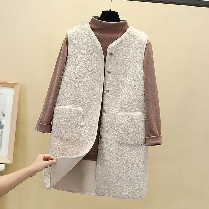 

2023 Autumn Long Vest Women Winter Thermal Waistcoat Warm Fleece Vest Female Sleeveless Jacket Ladies Vests for Women