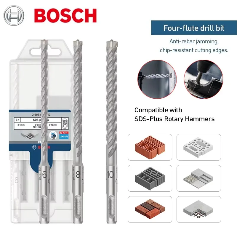 

Bosch SDS Plus Rotary Hammer Drill Bit 4 Pits 5 Series Drill Bit for Drilling Holes In Reinforced Concrete Construction Work