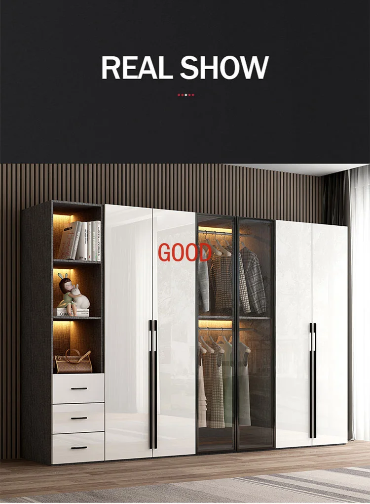 Modern minimalist light luxury high-gloss wardrobe bedroom swing door Nordic large wardrobe locker glass door wardrobe