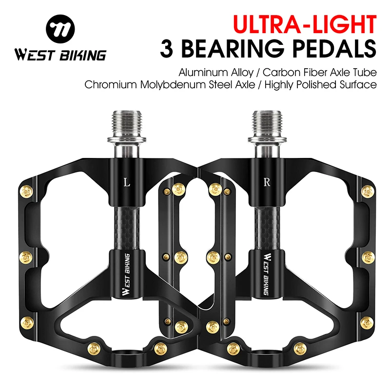 WEST BIKING Bike Pedals MTB Flat Bicycle Pedals 9/16'' Lightweight Road Bike Pedals Carbon Fiber Sealed Bearing Platform Pedals