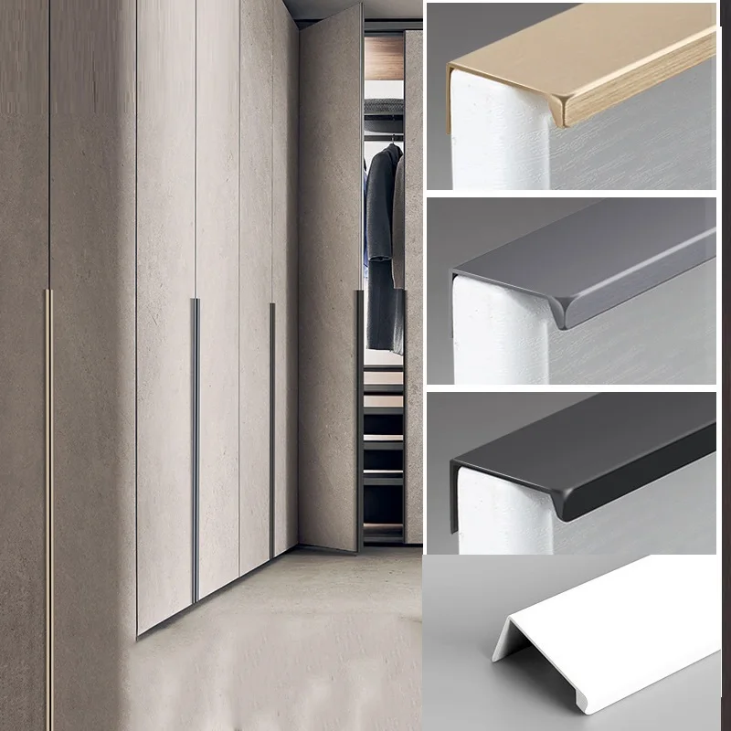 Unsichtbarer Schrankgriff aus Aluminiumlegierung ohne Bohren, Langer Schrankgriff, Rechtwinkliger Schubladengriff, Kleiderschranktürgriff