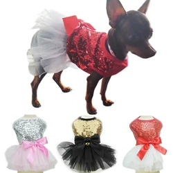 Small Dog Dress Pet Tutu Dress with Sequin Bows Princess Skirt Puppy Dog Clothes Chihuahua York Terrier Wedding Birthday Costume