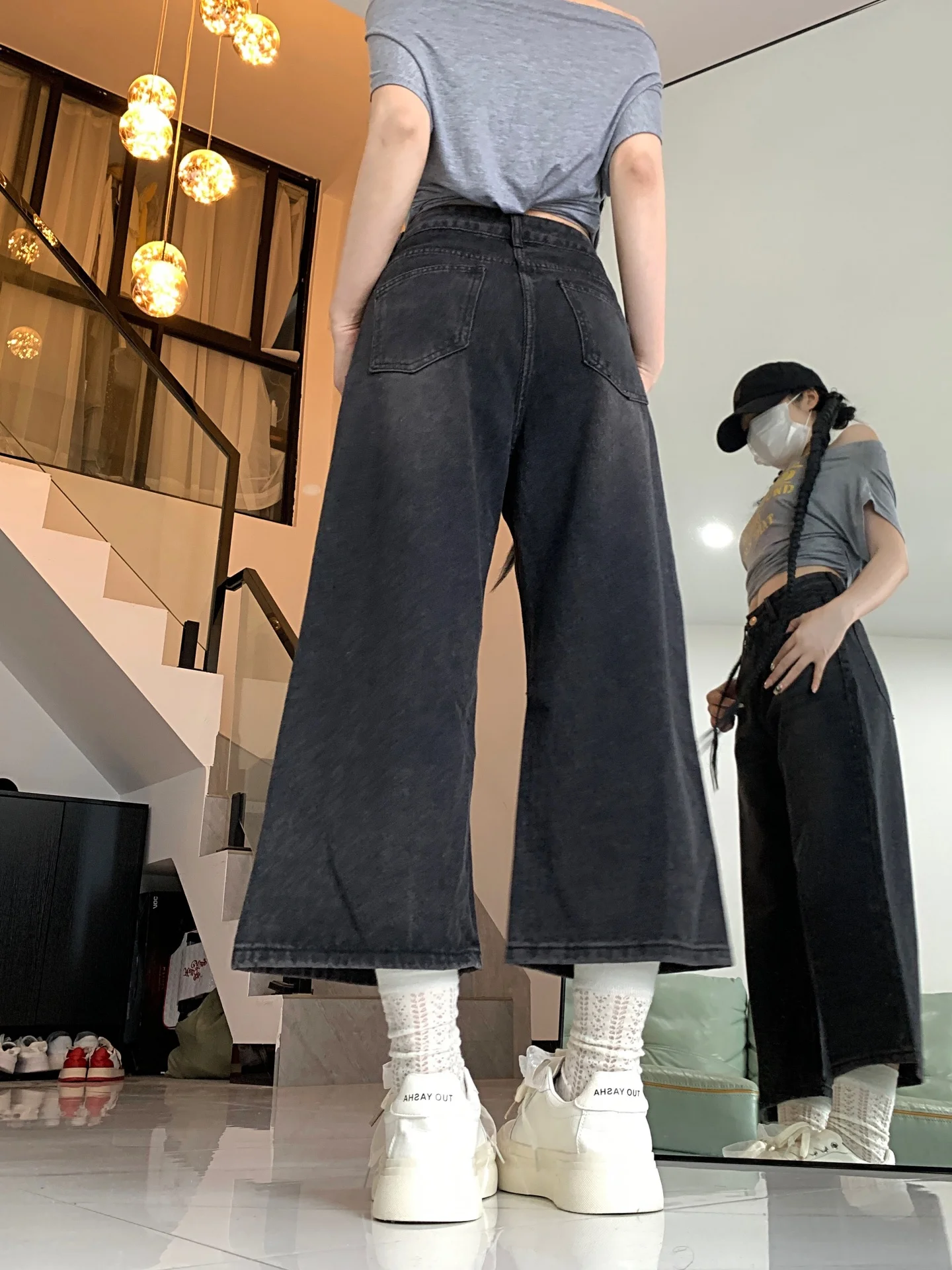 High Waist Wide Leg American Sle Denim Jeans Women Loose Fit Straight Leg Pants Autumn New Sle plus Size Slimming Eighteen