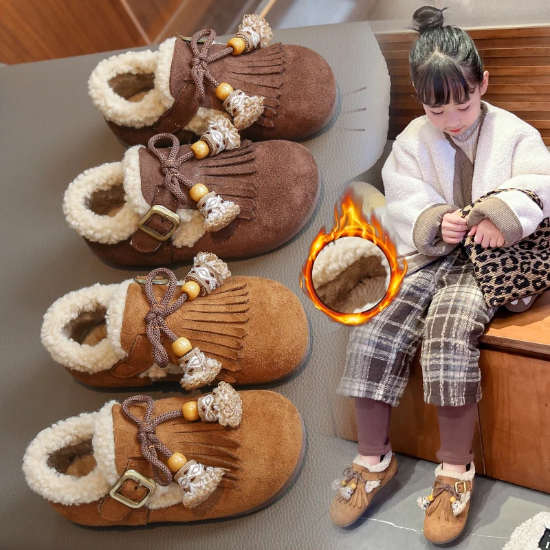 

Детские ботинки, осенне-зимняя модная обувь в корейском стиле, новые универсальные плюшевые хлопковые туфли для девочек, удобные и теплые ботинки