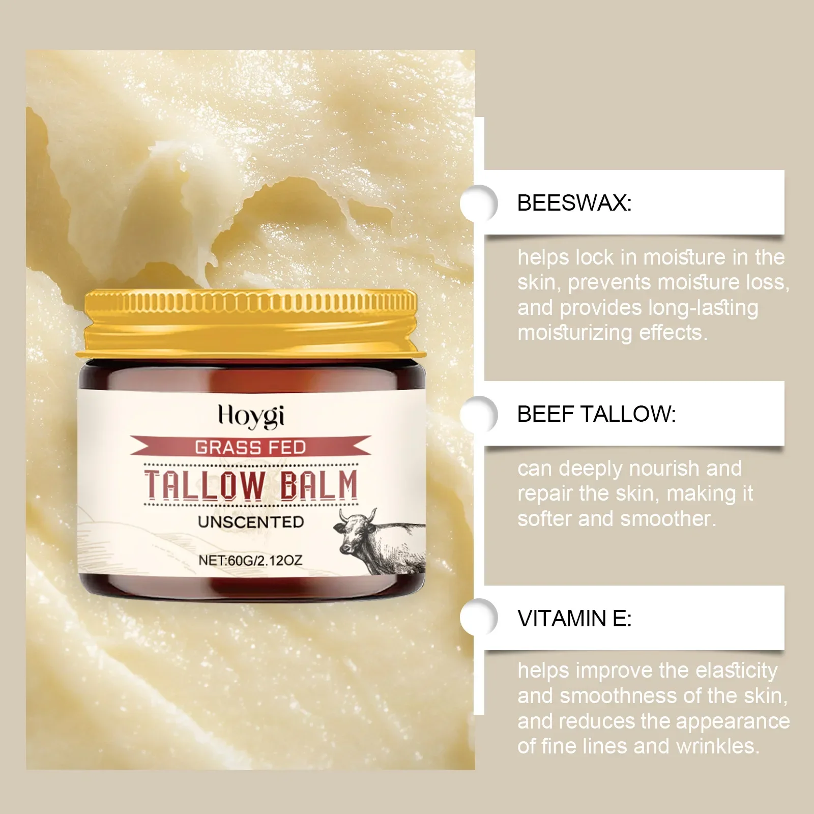 Tallow Balm Moisturizing Cream Hydrating Smooth and Supple Skin - Boost Elasticity Soothe Skin Irritation Nourishing Moisturizer