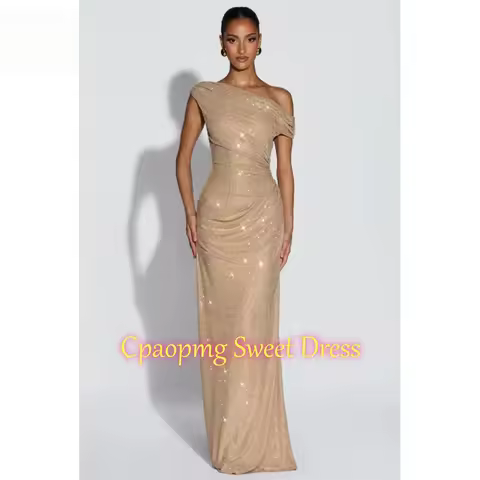 Custom Champagne Fishtail Off-shoulder Shiny Elegant Evening Dresses for Woman Luxury Evening Dresses 2026 Prom Dress Chic