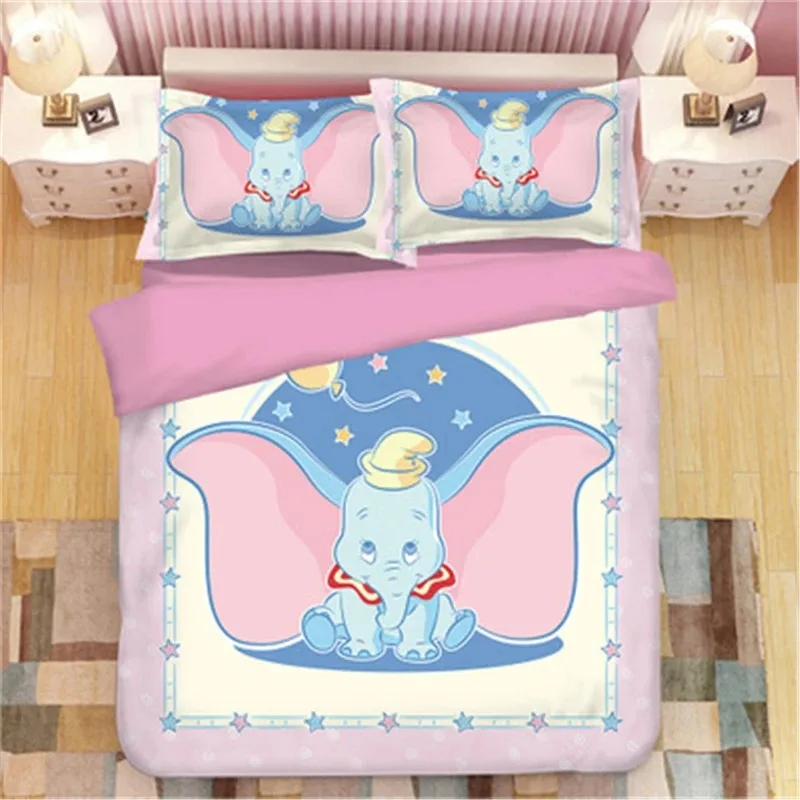 3D Printed Anime Bedding Set,Dumbo Quilt Duvet,Baby Elephant Peripheral Family Decoration Textile Cover Bedclothes Set