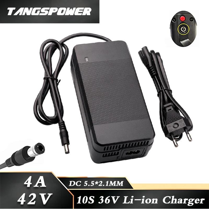 42V 4A Lithium Battery Charger For 36V 10S Li-ion Battery Pack Charger Fast Charging DC 5.5X2.1MM Connector With Cooling Fan