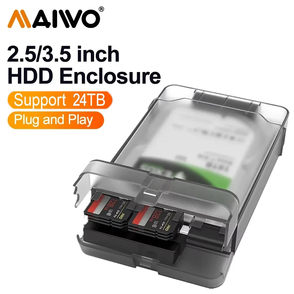 

MAIWO 2.5/3.5 inch SATA HDD Case Hard Driver Enclosure 24TB Capacity 5Gbps USB 3.0 To SATA HDD SSD External Hard Drive Case box