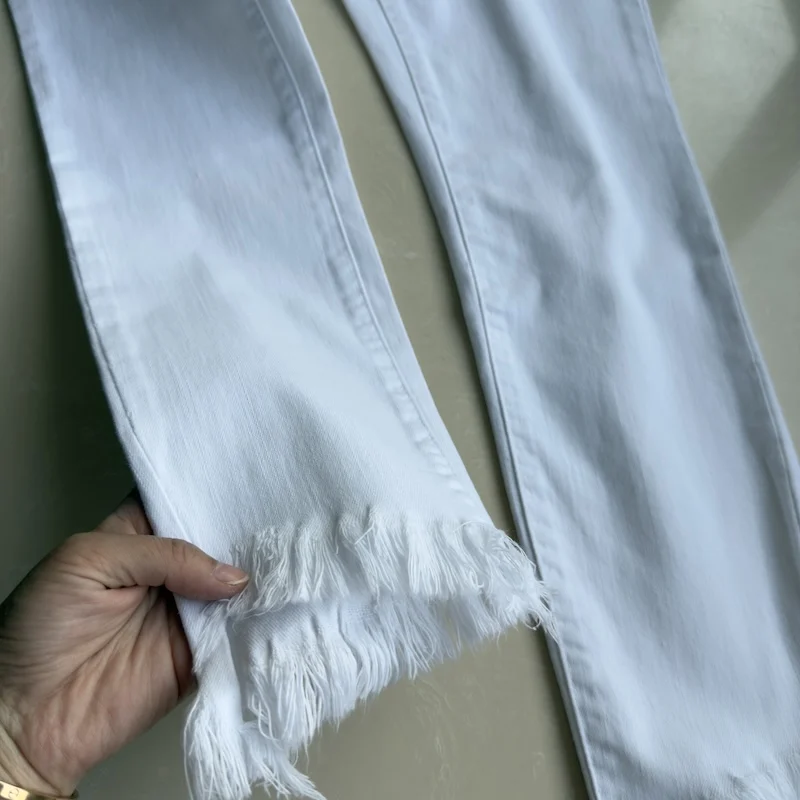 Summer White Thin Jeans Women's Casual Stretch Pencil Pants High Waist Slim Versatile Raw Edge Ankle-length Denim Trousers