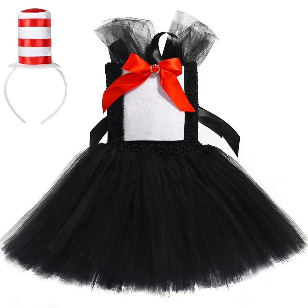 Funny Magic Cat Tutu Dress with Hat Tulle Girls Fancy Perform Party Dresses Halloween Cosplay Circus Ringmaster Costume for Kids