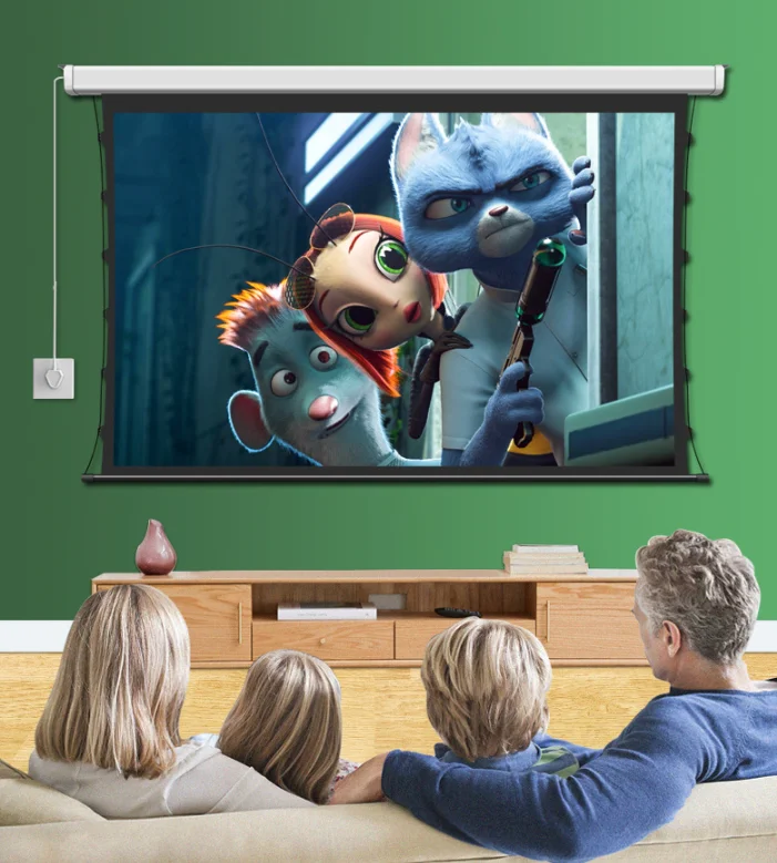 Y-133" 8K 4K HD Motorized Tab-tension Cinema Screen Electric Grey Crystal Light Resistence High Quality Ceiling-hanging Screen