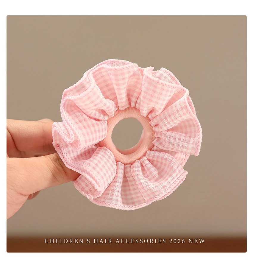 Gingham-Karo-Rüschen-Haargummis für Kleinkind-Mädchen, Hochelastische, Haarschonende Haarbänder, Baby-Kinder-Pferdeschwanz-Haaraccessoires – Detail 5