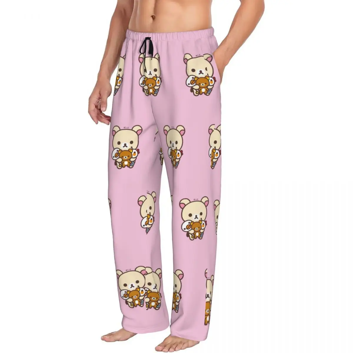 Benutzerdefinierte Männer Rilakkuma Pyjama Hose Print Teddybär Schlaf Nachtwäsche Hose mit Taschen