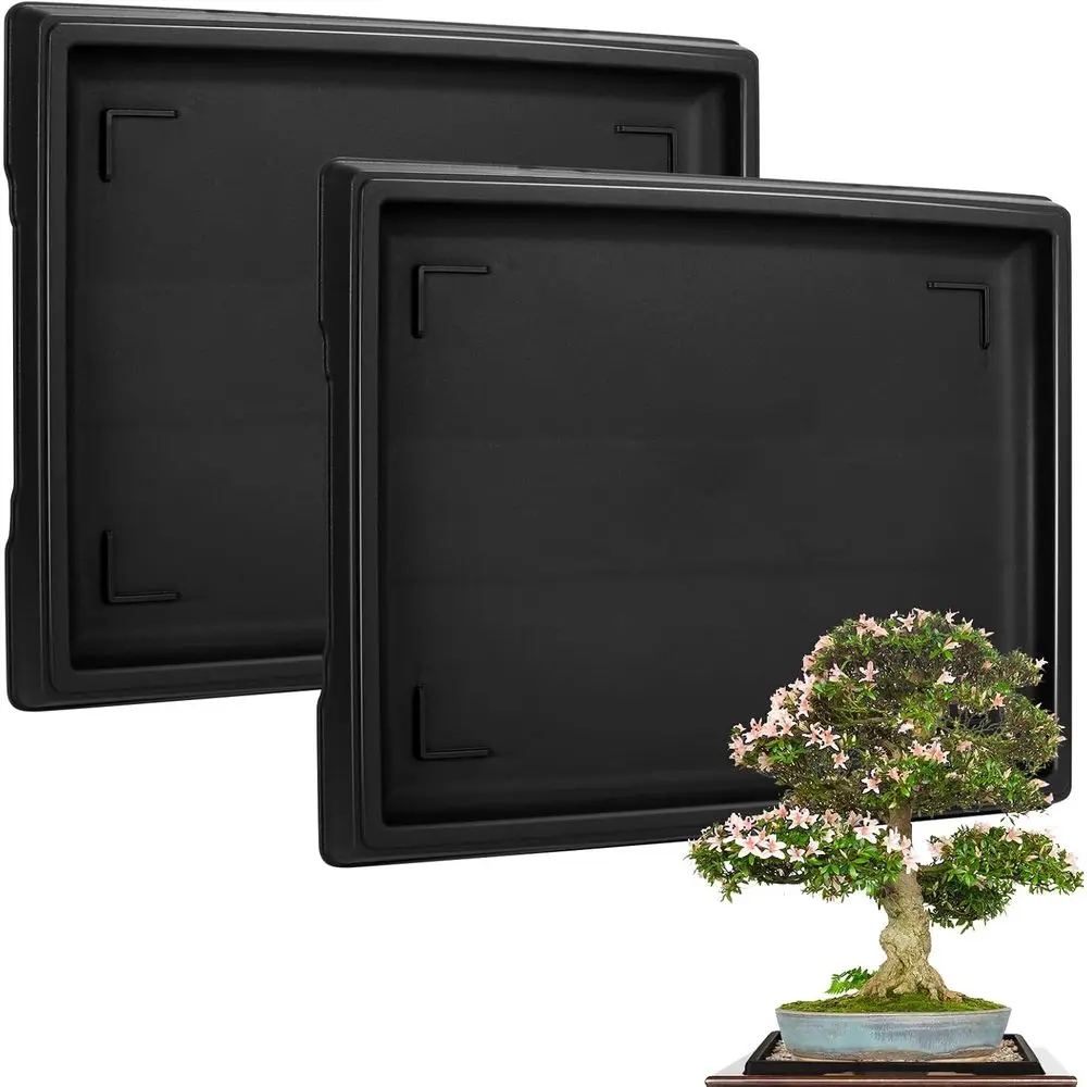 2 Pack Bonsai Drip Trays - Plastic Plant Water Catchers for Indoor & Outdoor Plants, Cacti, and Succulents (15.7 x 13 Inch)