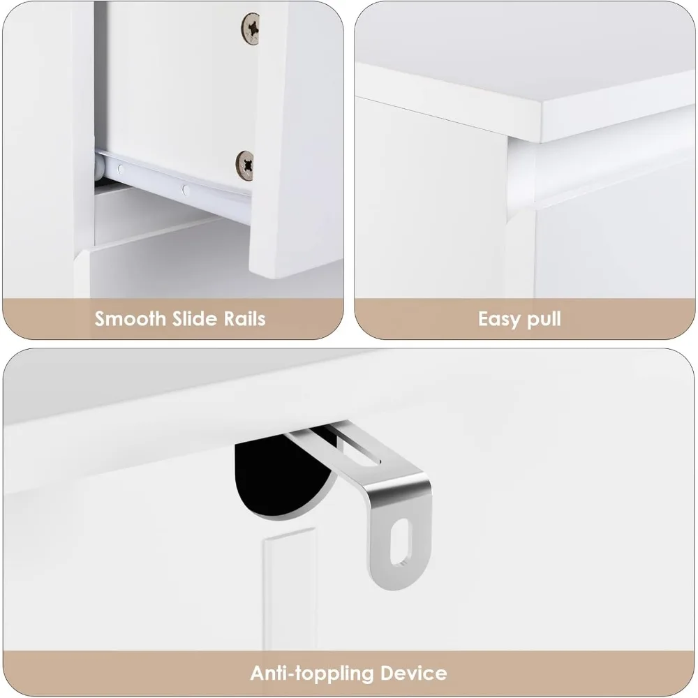 Moderner hoher Bodenschrank mit Schiebeschiene aus Metall, griffloser Schubladenschrank aus Holz, vertikale Kommoden mit Kapazität