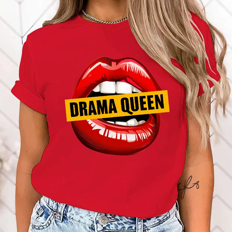 

Funny Lips Drama Queen Print T-Shirt Summer Casual Graphic T Shirt Women Men Short Sleeve Round Neck Shirts