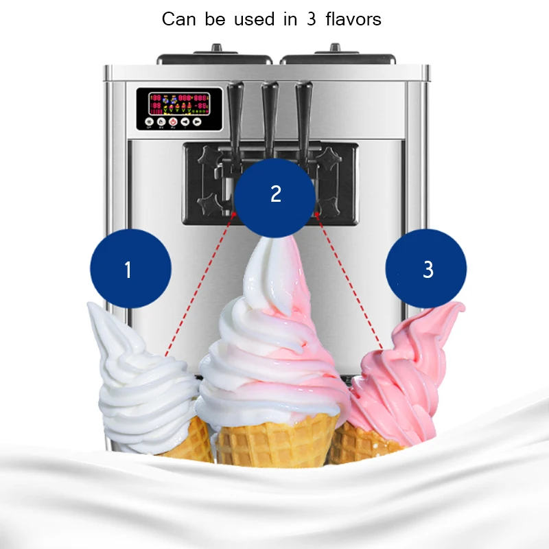 Commercial แนวตั้งขนาดเล็ก Ice Cream เครื่องผลิตกรวยนุ่มสามรสชาติ220V/110V
