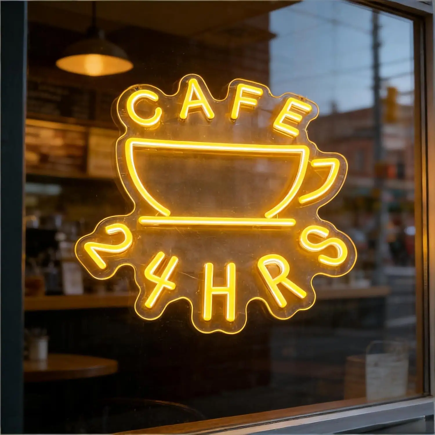 Letrero Luminoso LED USB Regulable de Neón 'Café 24 Horas' para Restaurante, Cafetería, Negocio, Tienda, Letrero de Abierto, Decoración de Pared