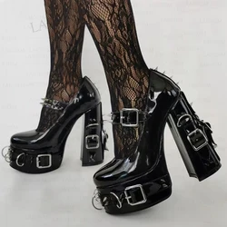 SEIIHEM Women Platform Pumps Buckle Straps Studded Chunky High Heels Sandals Gothic Cosplay Shoes Woman Big Size 39 41 42 45 47