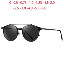 Double Lens Flip Steampunk Round Nearsighted Sunglasses With Diopter Vintage Women Men Prescription Eyewear 0 -0.5 -0.75 To -6.0
