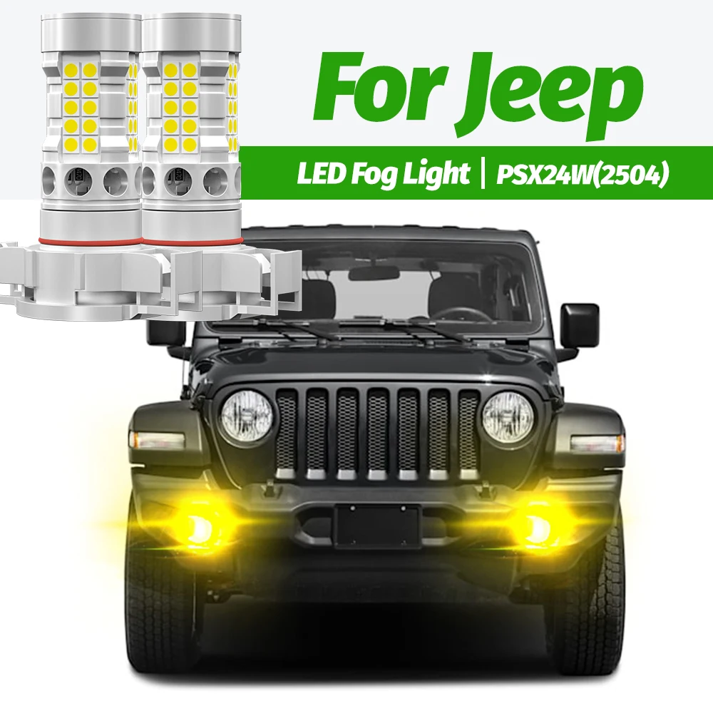 2pcs LED Fog Light Blub Lamp PSX24W 2504 Canbus For Jeep Grand Cherokee 4 2011 2012 2013 Patriot 2007-2017 Wrangler 3 4 JK JL