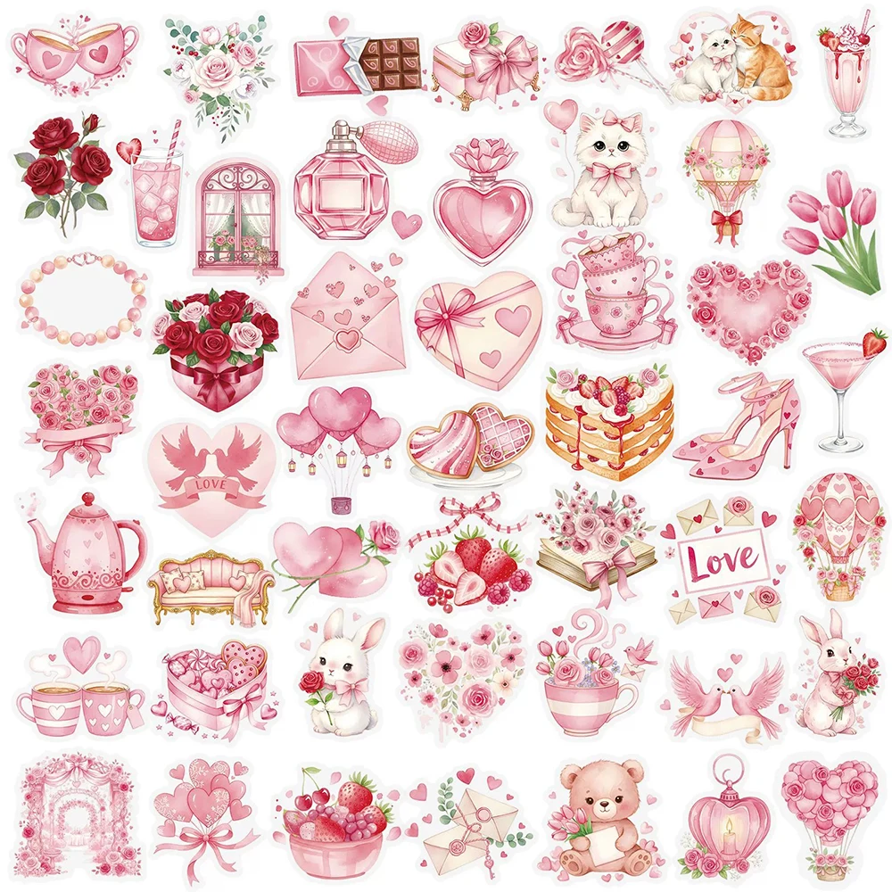 10/30/50 Stück transparente rosa romantische Liebhaber ästhetische Aufkleber niedlichen Cartoon PET Aufkleber DIY Koffer Motorrad wasserdichte Aufkleber