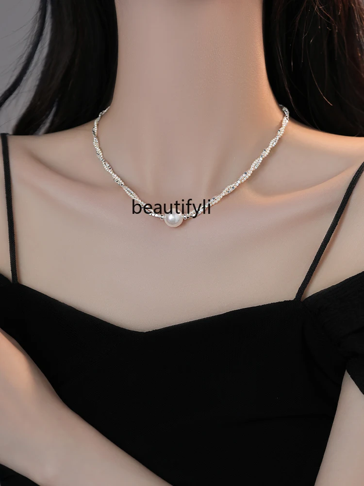 Stacked pearl necklace female niche design sense premium collarbone chain